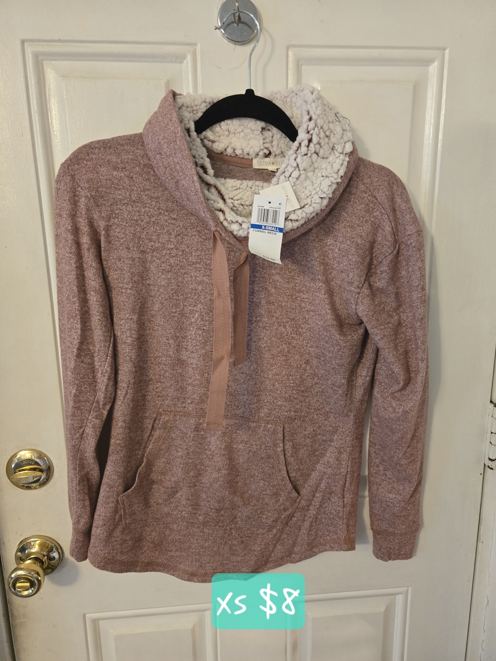 Ultra Flirt Dusty Rose Sherpa Cowl Pullover